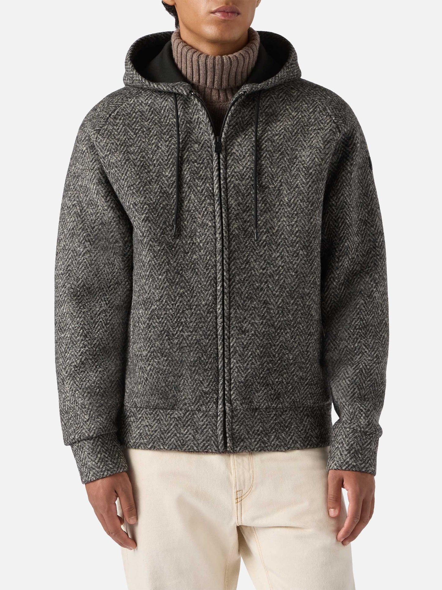 Carrell Wool herringbone jacket with zip and hood