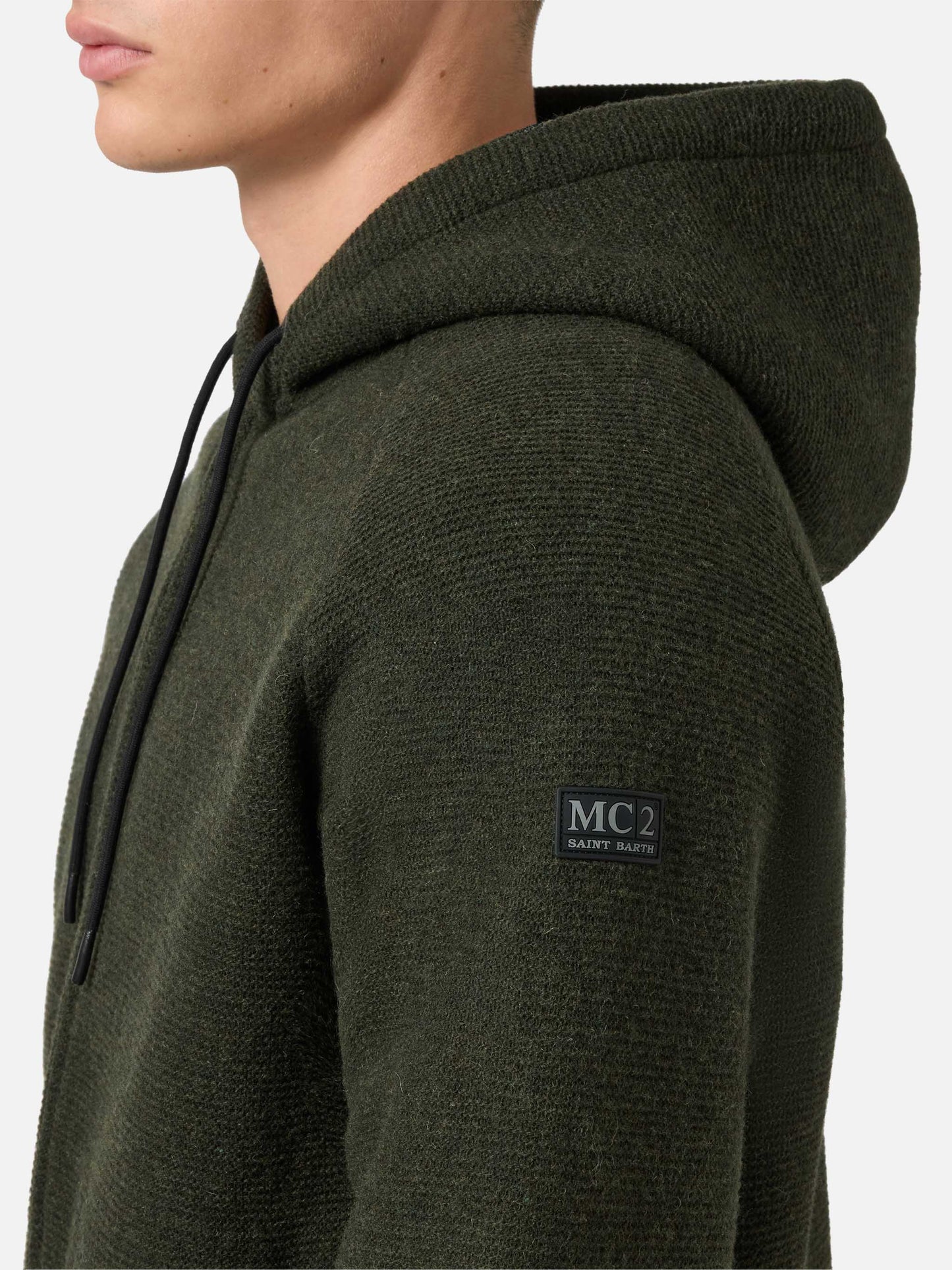 Carrell Strickjacke mit Reißverschluss und Kapuze in Militärgrün