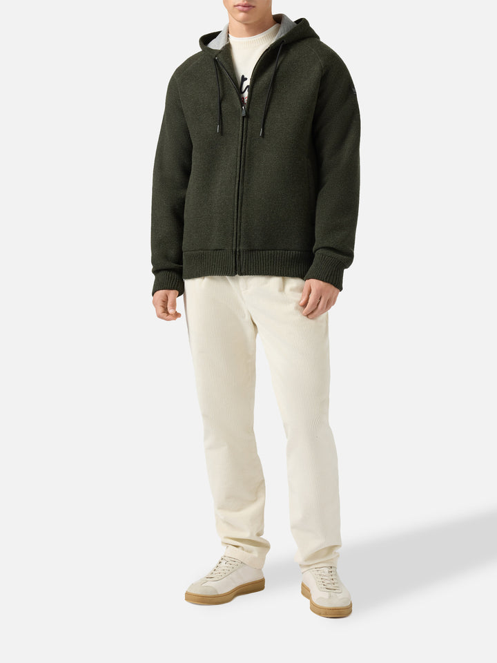 Carrell knit jacket with zip and hood in military green