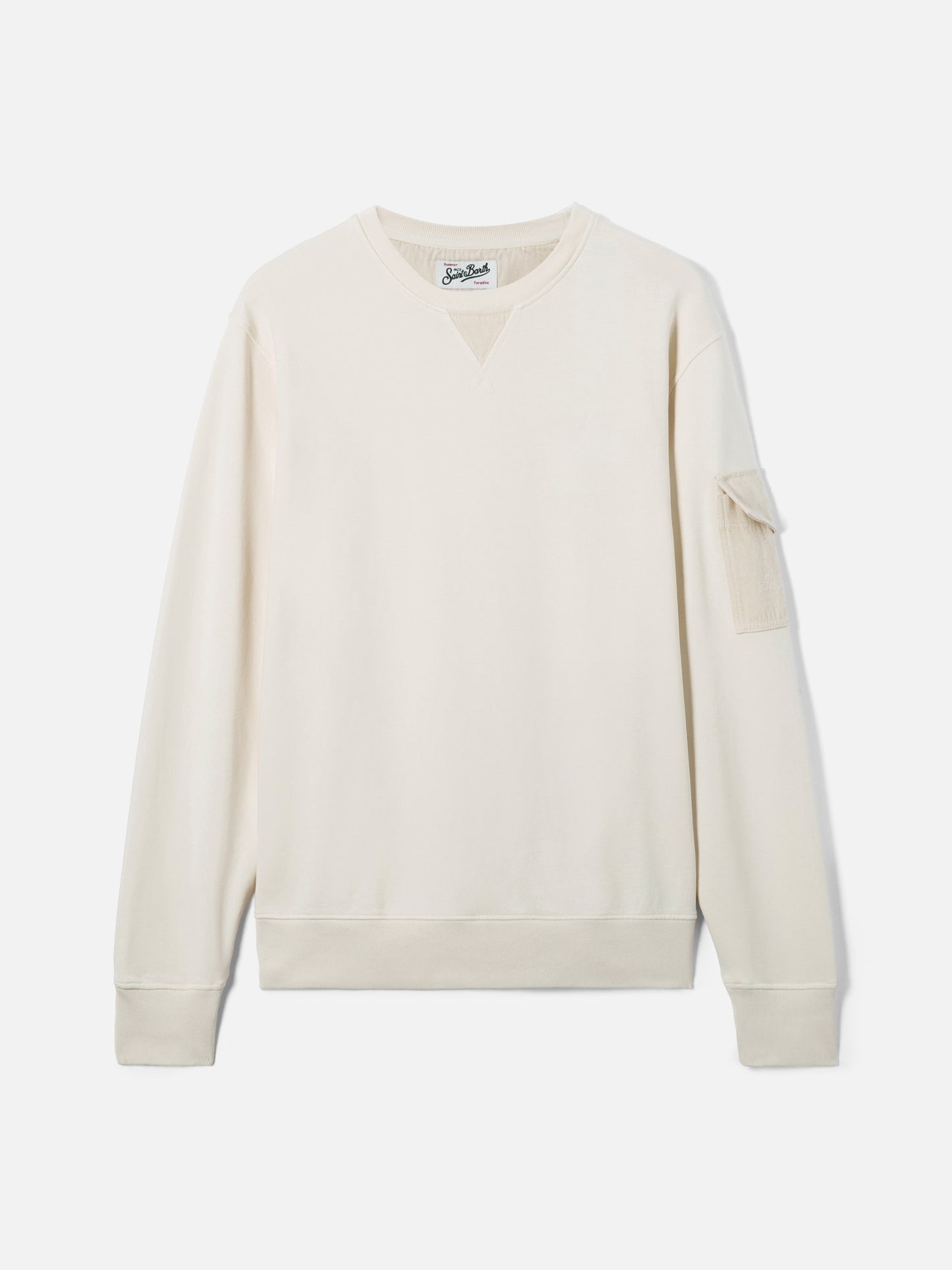 Cremefarbenes Chester-Fleece-Sweatshirt mit Ärmeltasche 