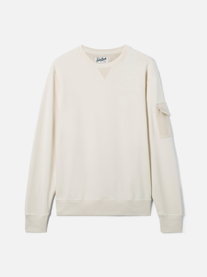 Cream Chester fleece sweatshirt with sleeve pocket