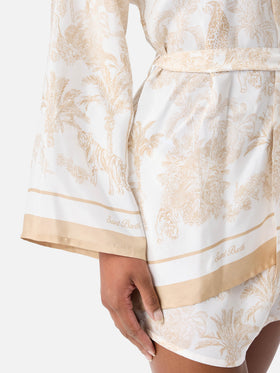 Short Carly kimono in silk with toile de Jouy print