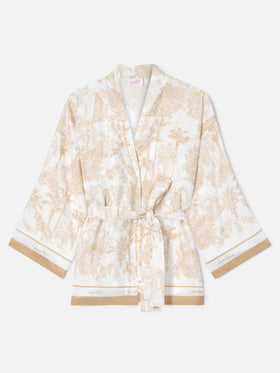 Short Carly kimono in silk with toile de Jouy print