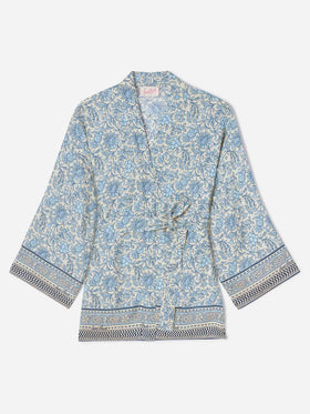 Short Carly kimono in silk with floral batik print