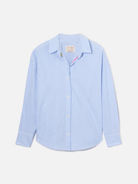 Camisa Cristal de seersucker a rayas azul claro con bordado 