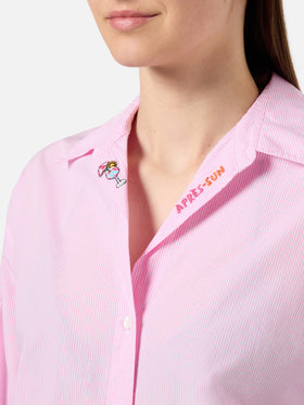 Chemise Cristal en popeline de coton rose à rayures avec broderie 