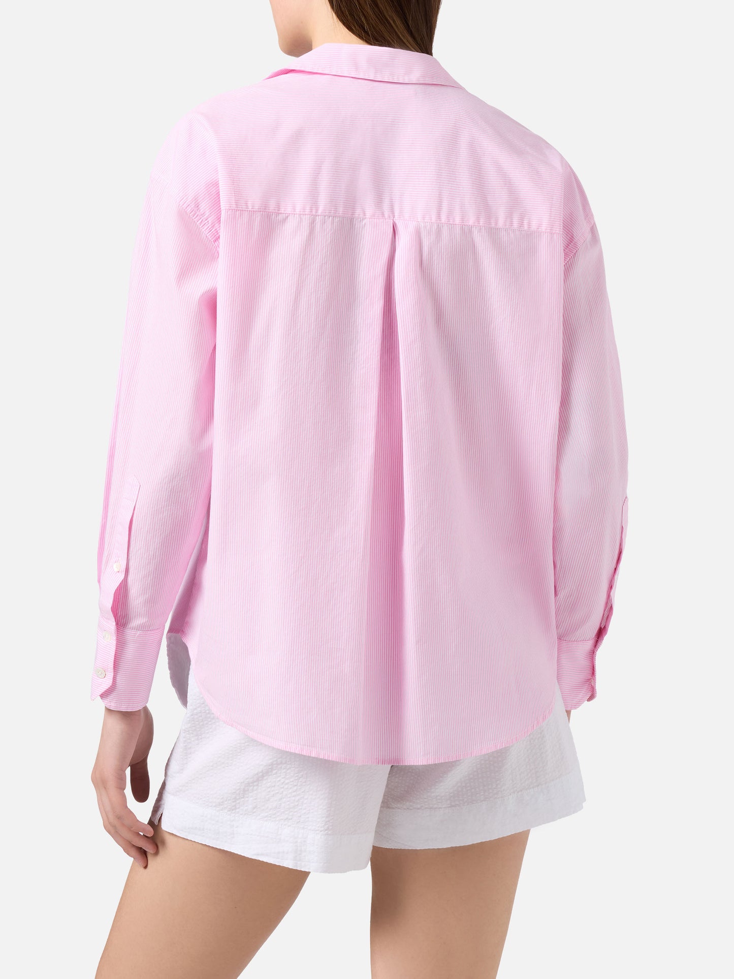 Chemise Cristal en popeline de coton rose à rayures avec broderie 