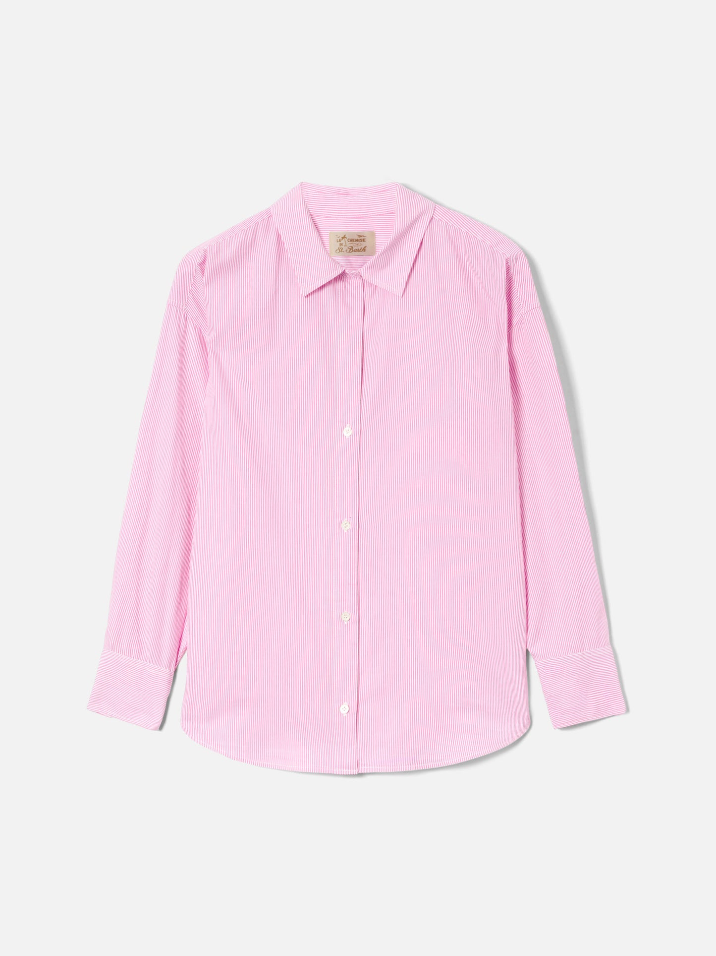 Pink striped Cristal shirt with Meet Me In Saint Barth embroidery