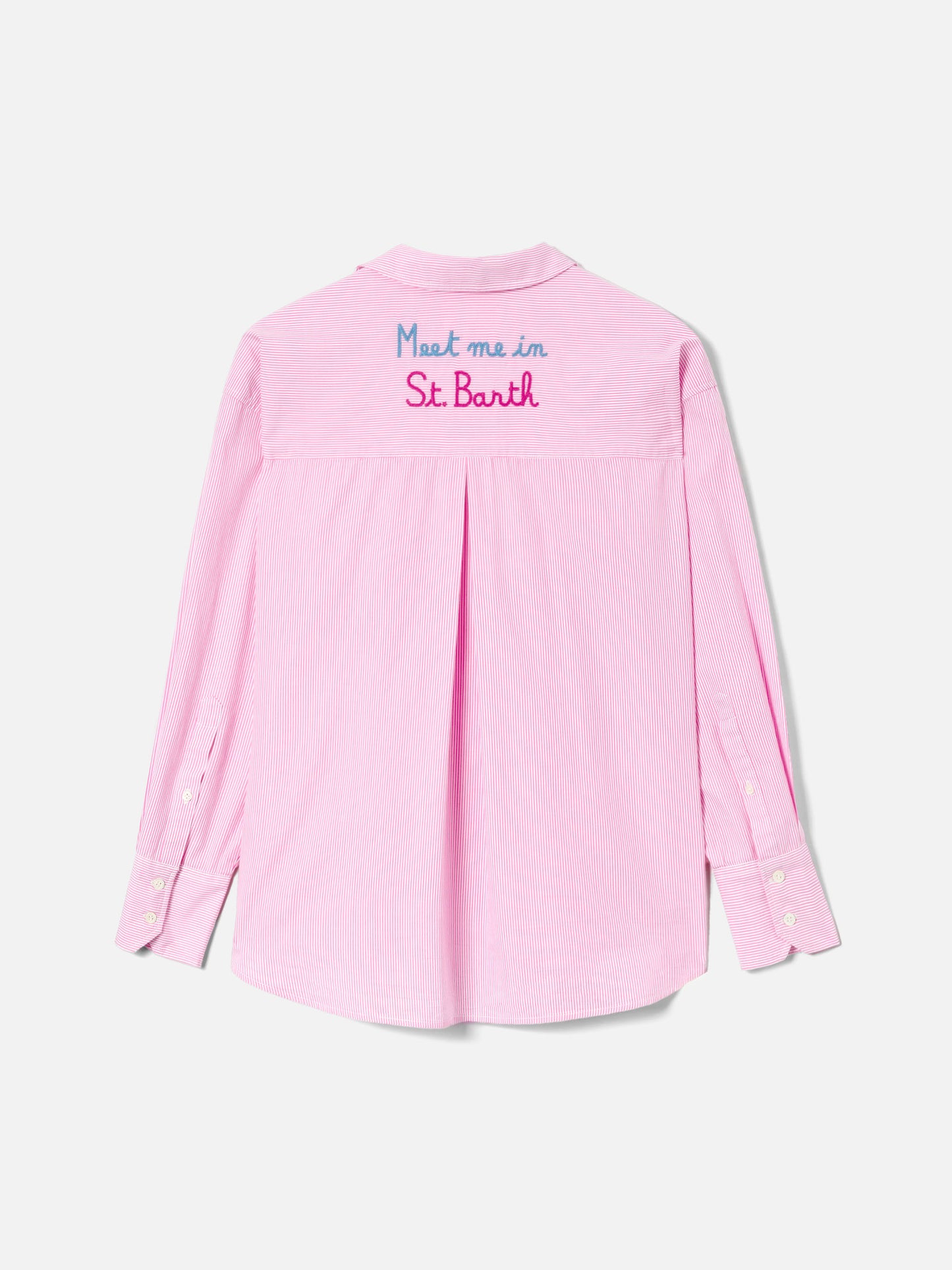 Pink striped Cristal shirt with Meet Me In Saint Barth embroidery