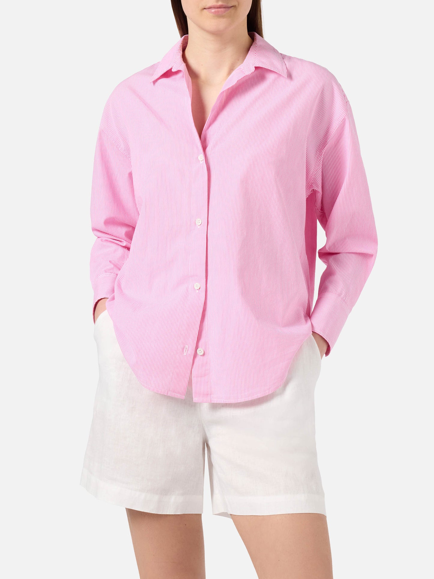Pink striped Cristal shirt with Meet Me In Saint Barth embroidery