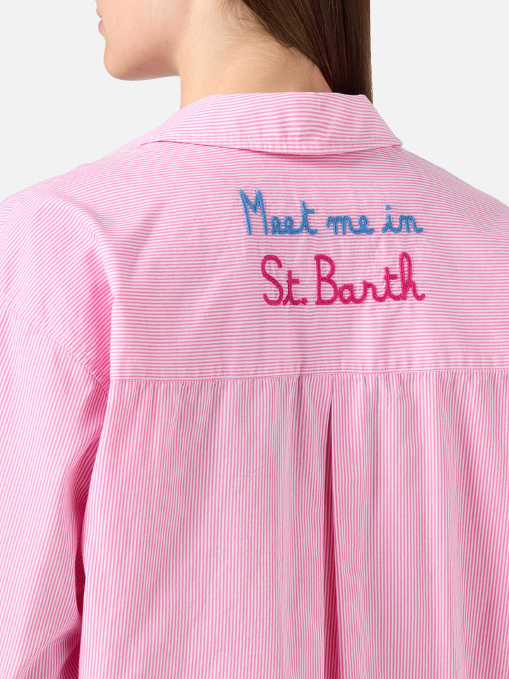 Pink striped Cristal shirt with Meet Me In Saint Barth embroidery