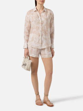 Cristal ramie shirt with beige toile de jouy print