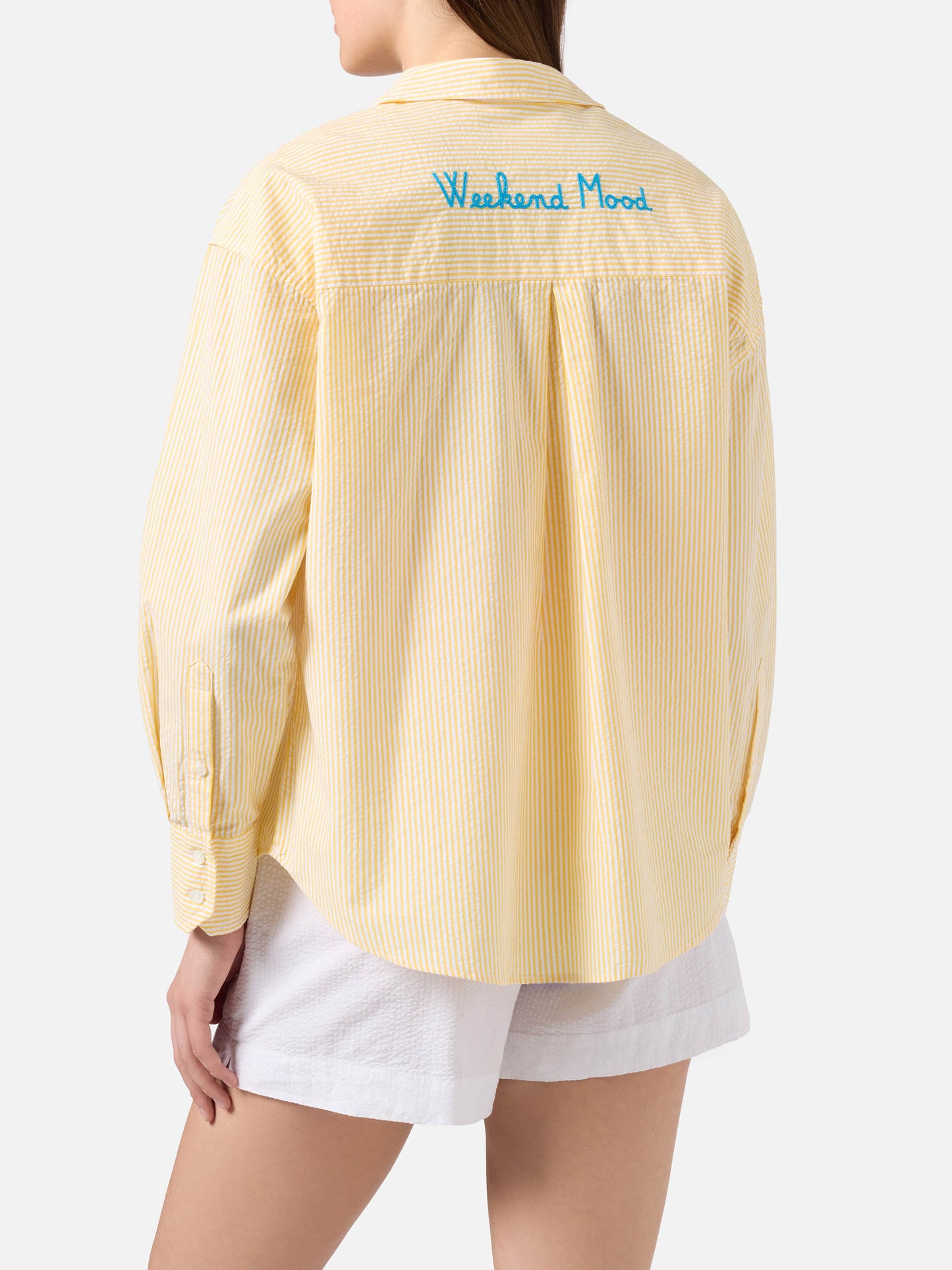 Camicia Cristal in seersucker a righe gialle con ricamo Weekend Mood