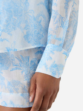 Chemise Cristal en ramie avec imprimé toile de jouy bleu clair 
