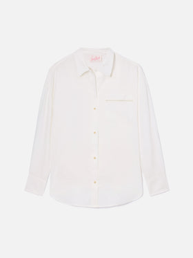 Camicia Cristal in lino bianco con ricamo Saint Barth traforato