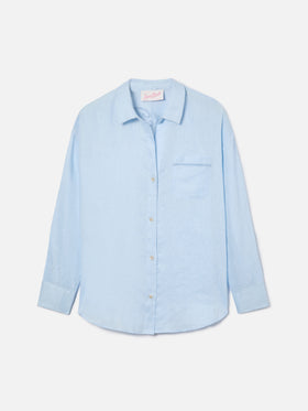 Camisa Cristal de lino azul claro con bordado Saint Barth perforado 