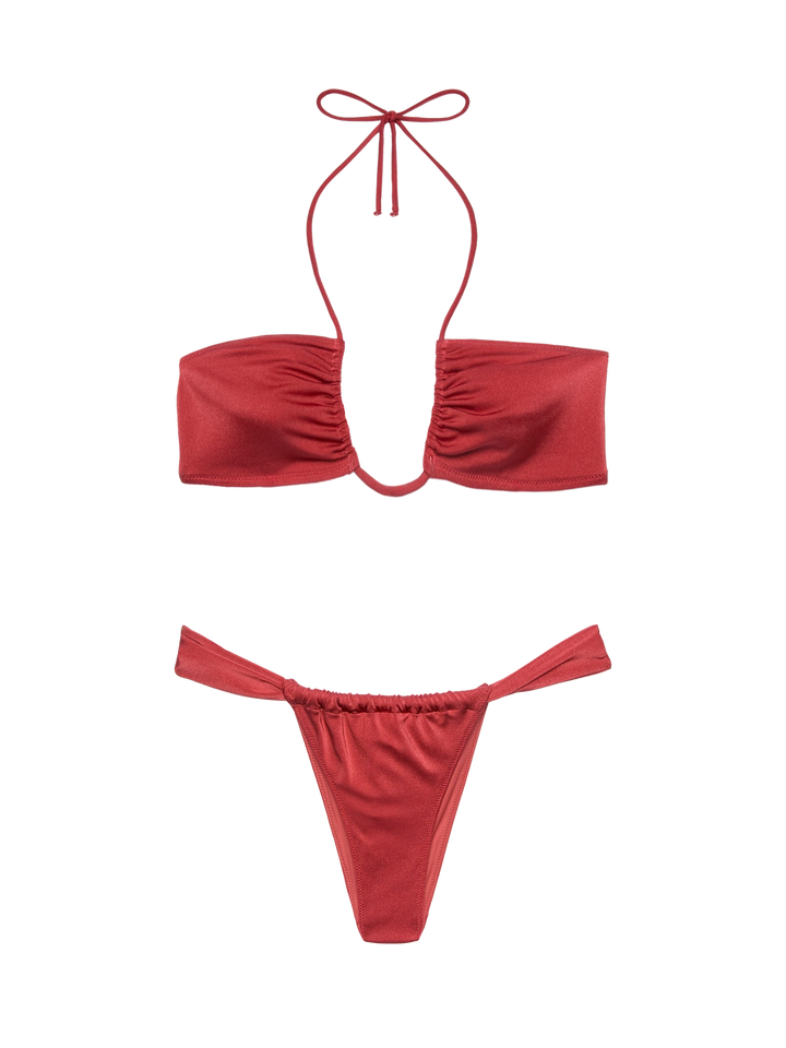 Noelle shimmer brick red cheekiest swim briefs - Dahlia shimmer brick red bandeau top - MC2 Saint Barth