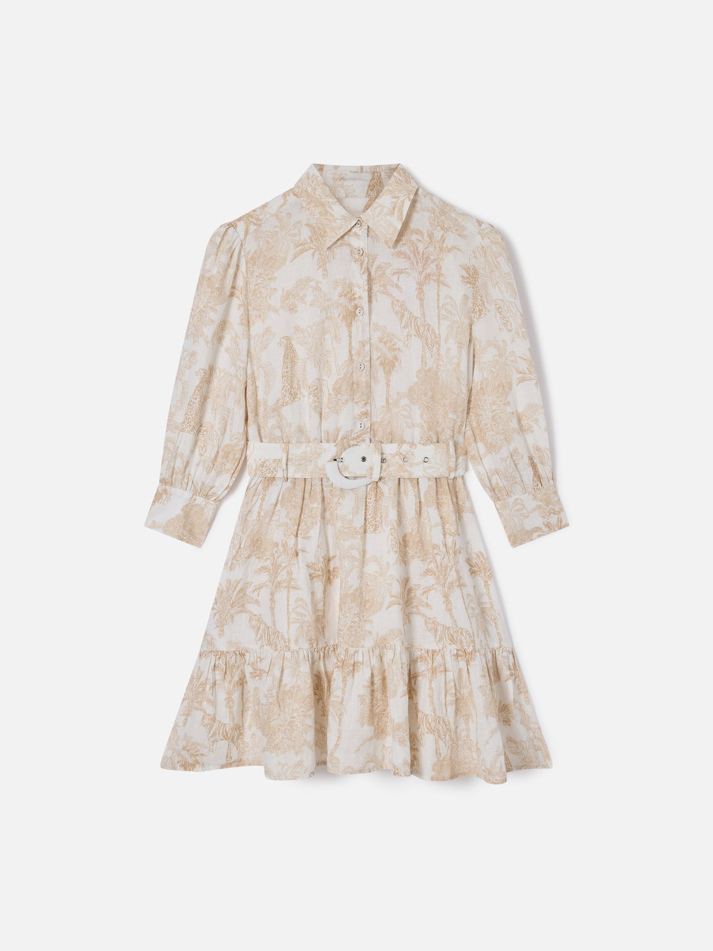 Daisi toile de jouy linen dress in beige