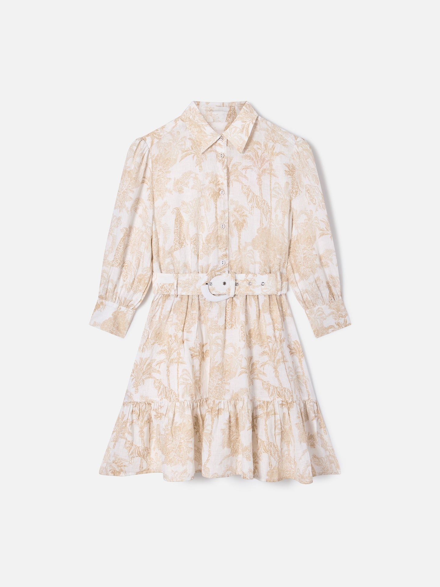 Vestido de lino Daisi toile de jouy en beige 