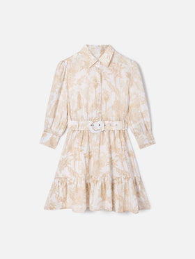 Vestido de lino Daisi toile de jouy en beige 