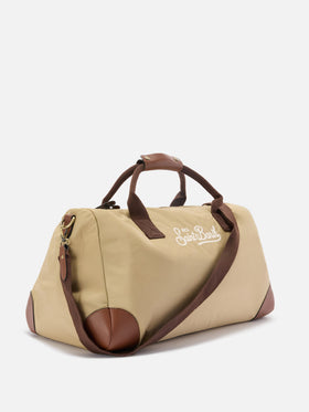 Daily beige nylon weekender with embroidered logo