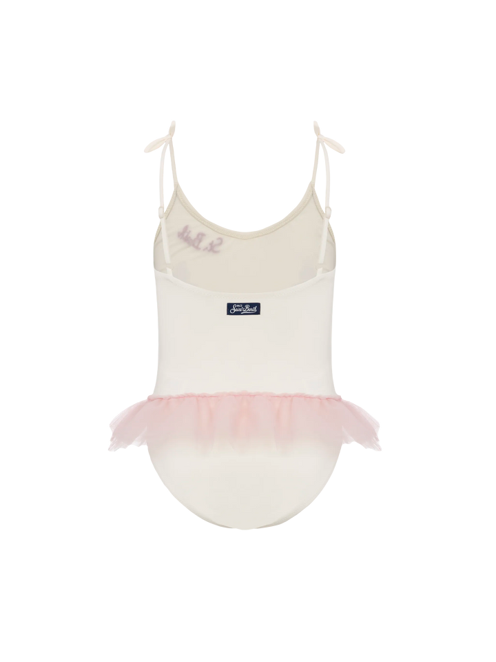 Dancer one-piece swimsuit with tulle ruffle and glittered bows - MC2 Saint Barth