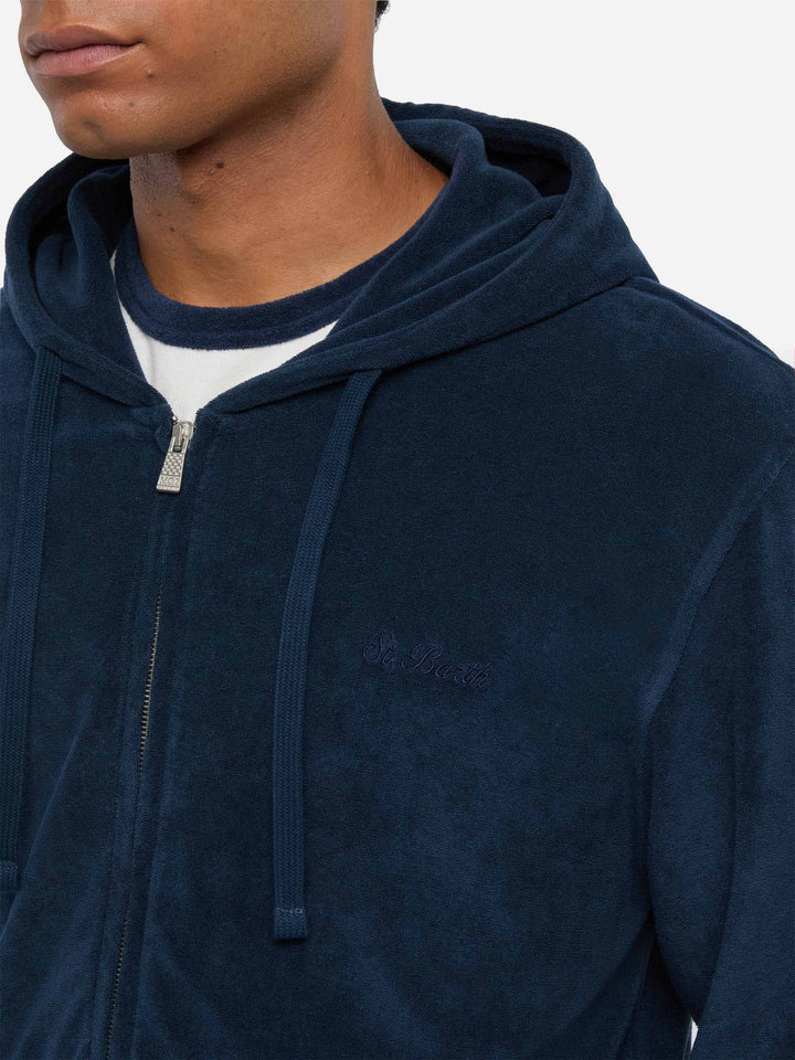 Felpa in spugna con zip Danny con ricamo St. Barth