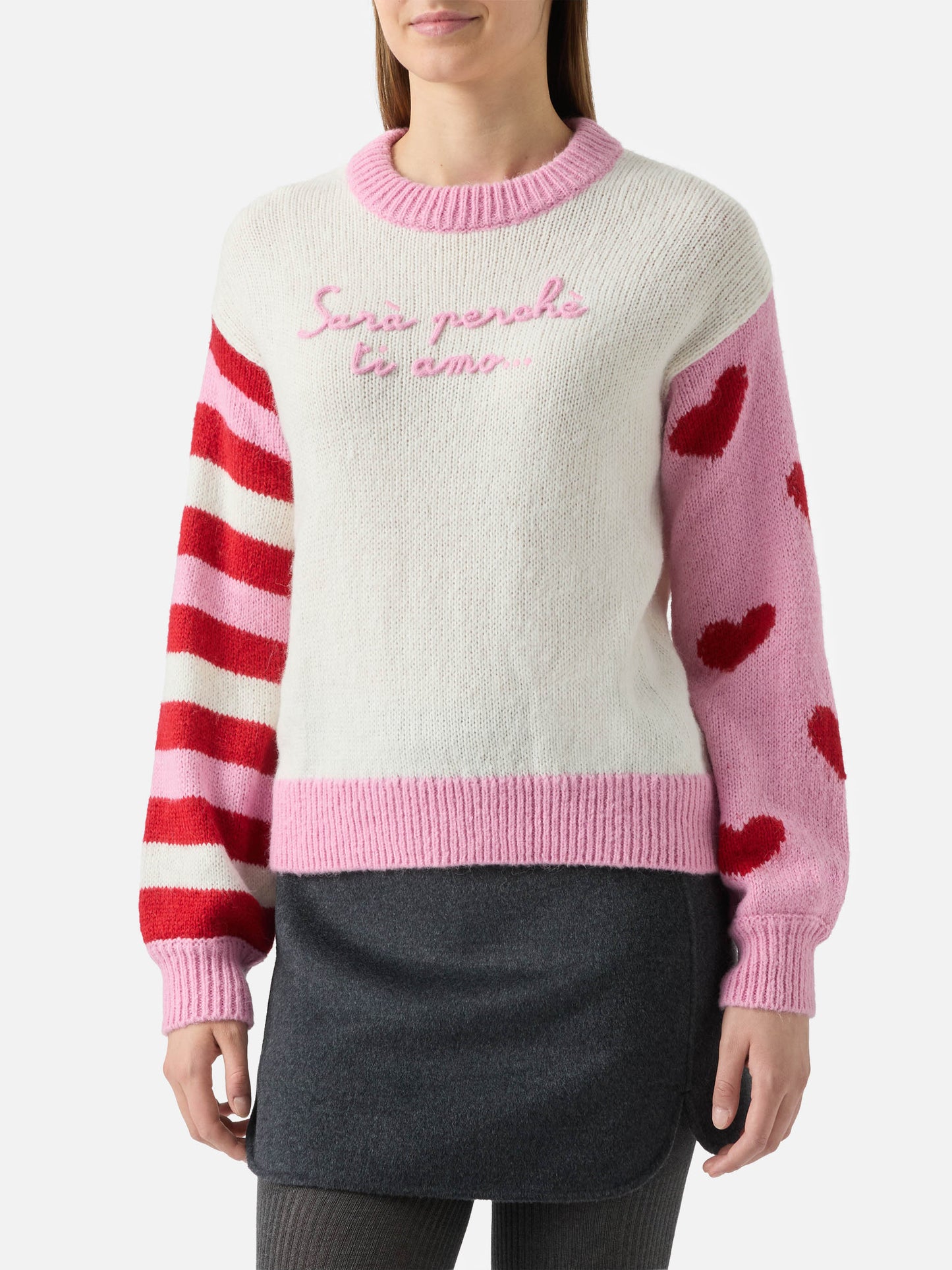 Alpaka-Pullover Danya mit Sarà perchè ti amo-Stickerei