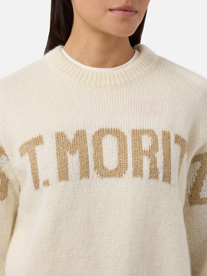 Maglione Danya in misto alpaca bianco con jacquard St. Moritz
