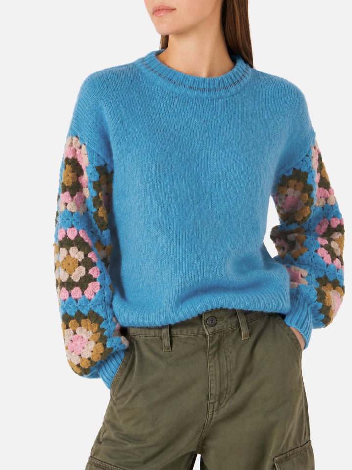 Pull bleu clair Danya Soft Crochet 