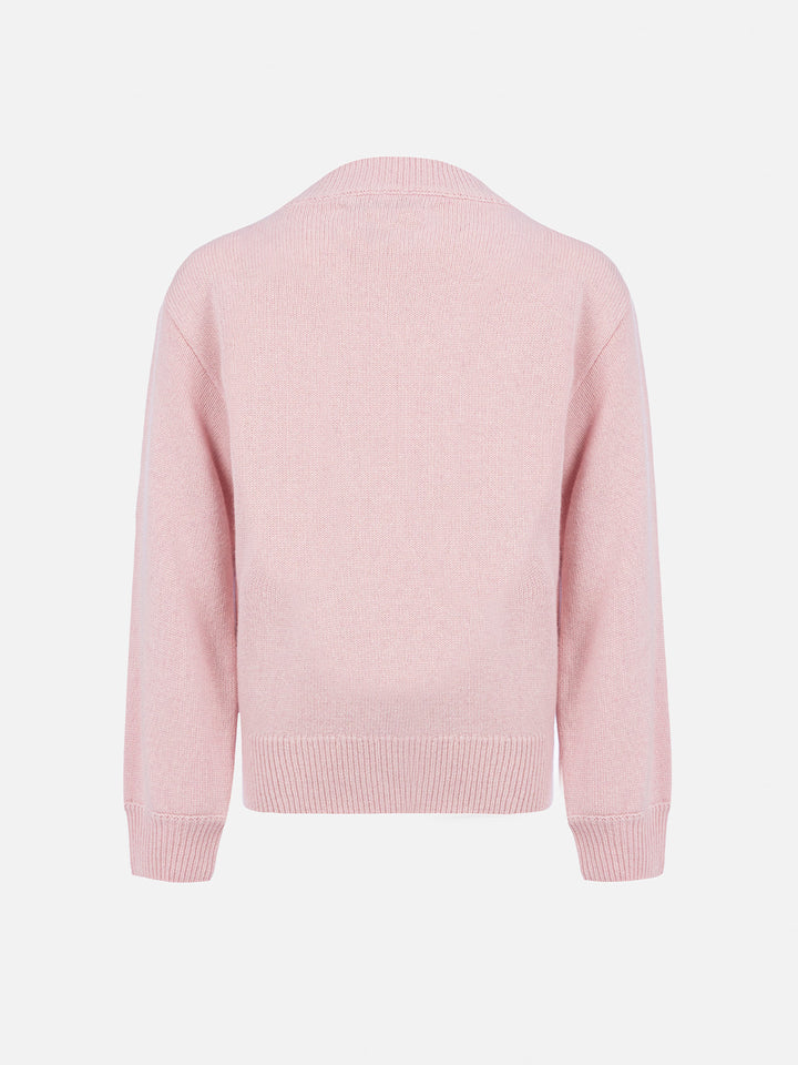 Girl pink crewneck sweater Danya with Saint Barth logo print - MC2 Saint Barth