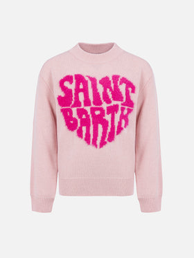 Girl pink crewneck sweater Danya with Saint Barth logo print - MC2 Saint Barth