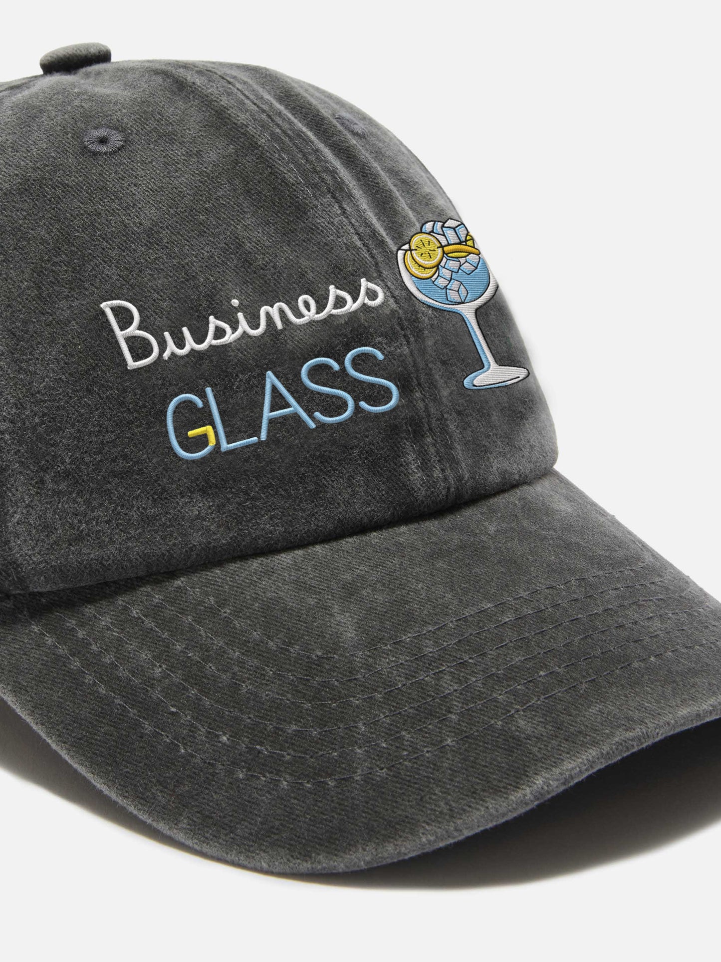 Cappellino Davis in denim nero con visiera e ricamo Business glass