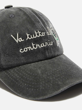 Casquette de baseball Davis en coton noir avec broderie Va tutto al contrario 