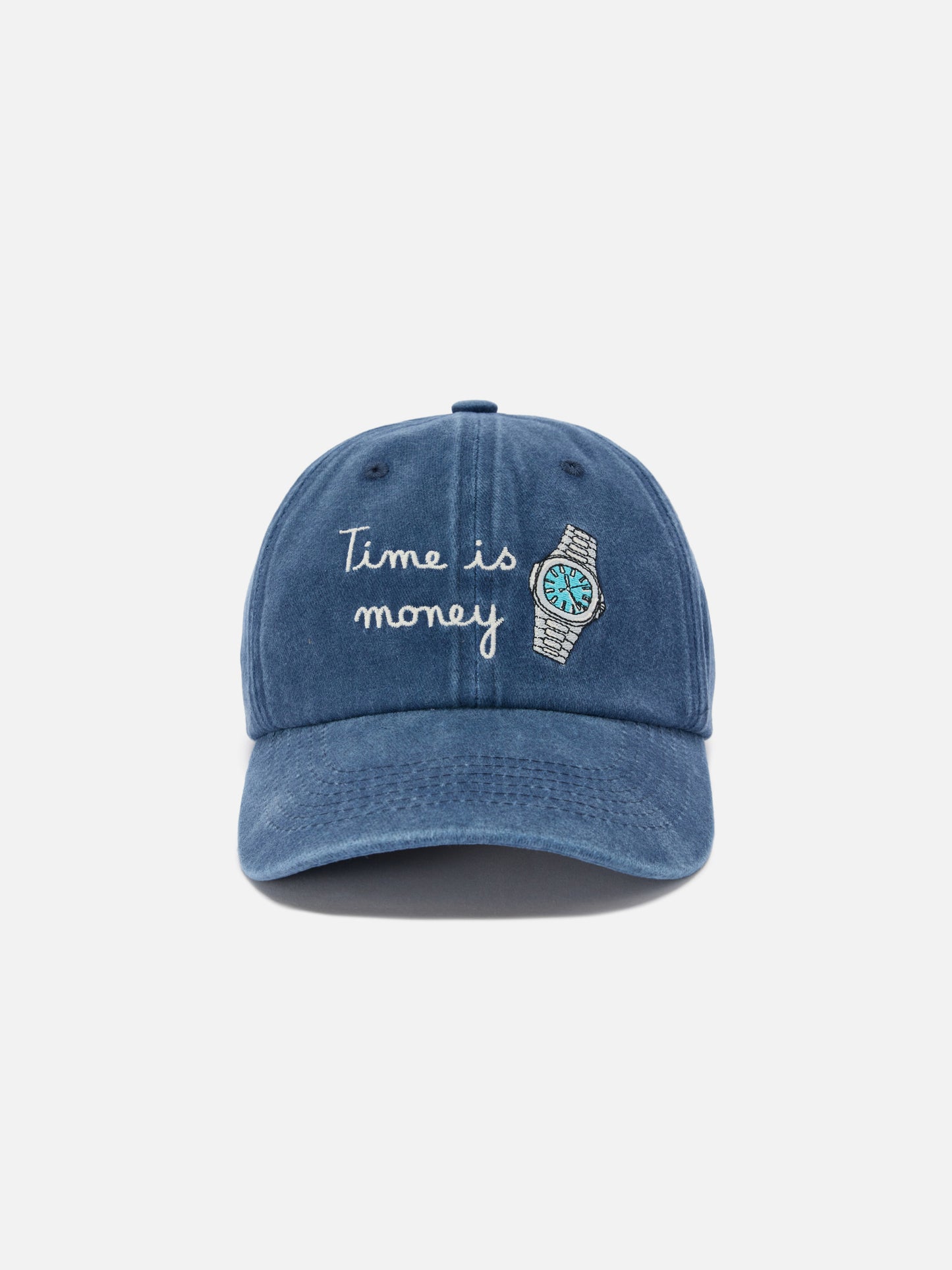 Gorra de béisbol Davis de algodón en azul con bordado Time is money 