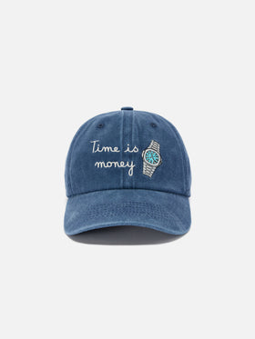 Gorra de béisbol Davis de algodón en azul con bordado Time is money 