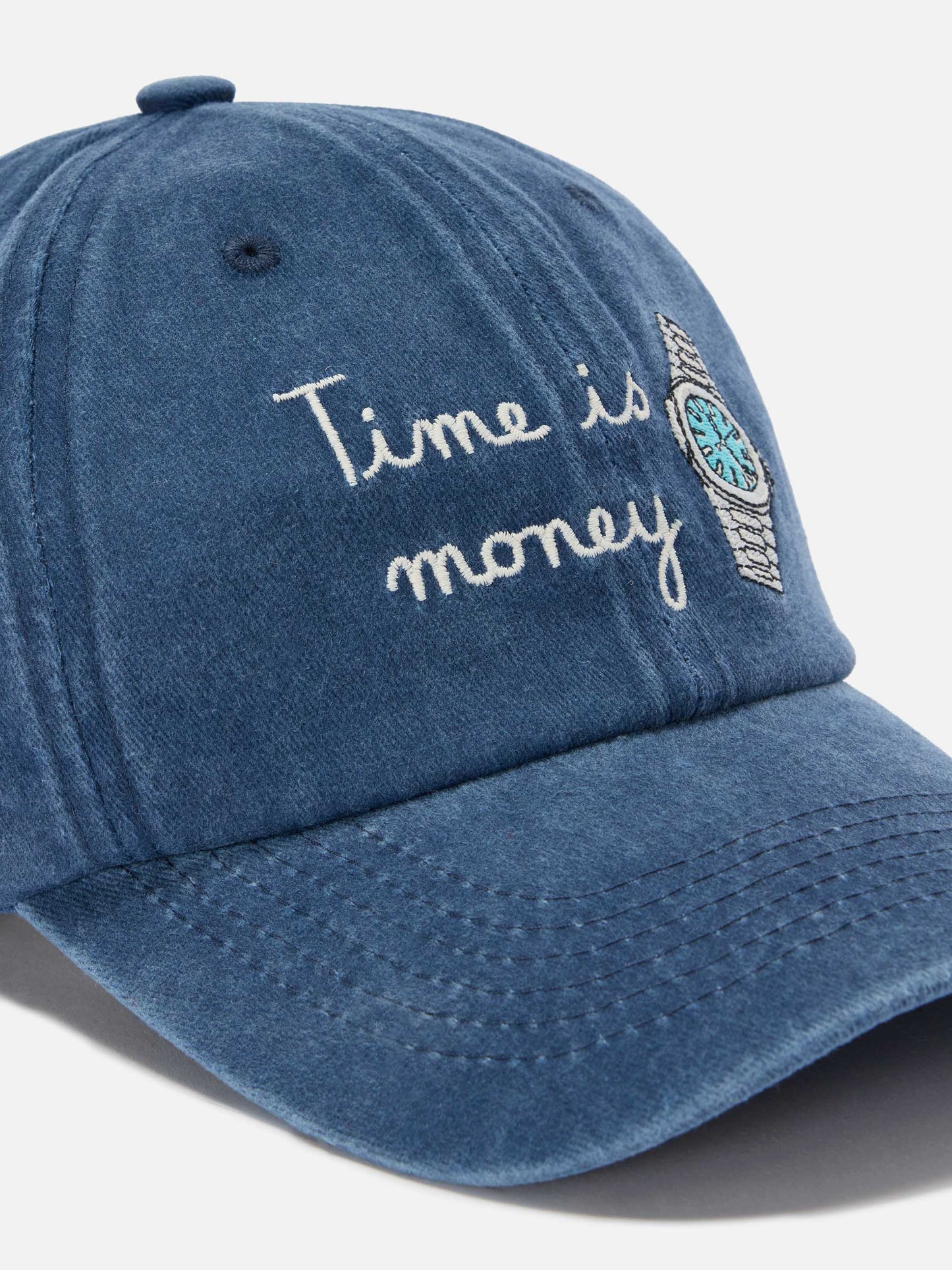 Gorra de béisbol Davis de algodón en azul con bordado Time is money 