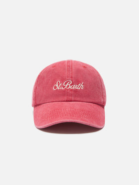 Davis dark red cotton baseball cap with embroidered logo