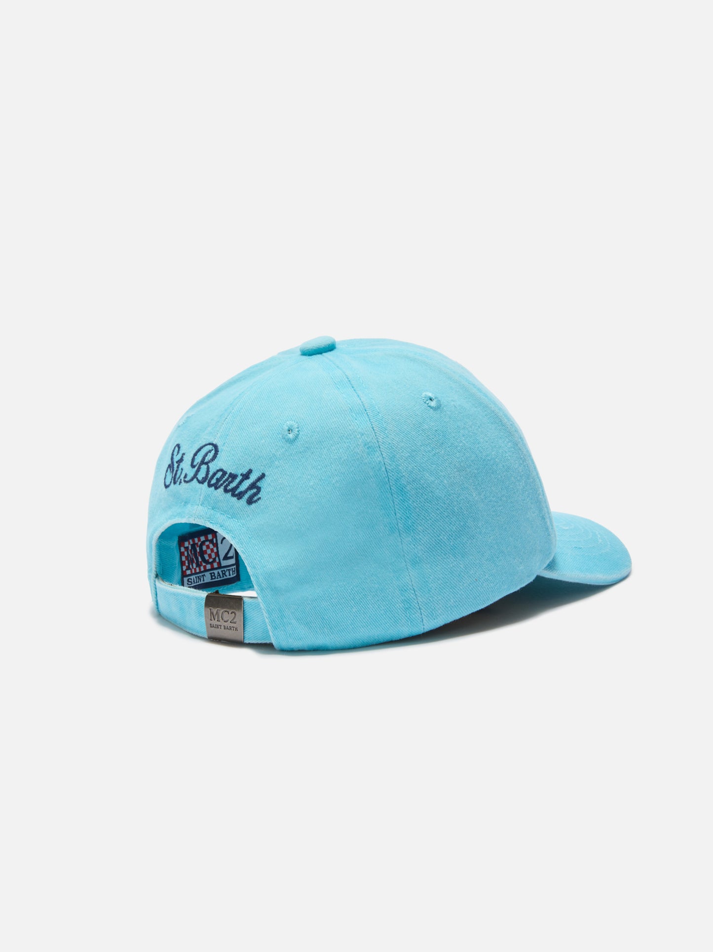 Cappellino Davis con visiera in cotone azzurro con ricamo Bello e Monello