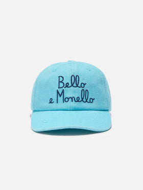 Cappellino Davis con visiera in cotone azzurro con ricamo Bello e Monello