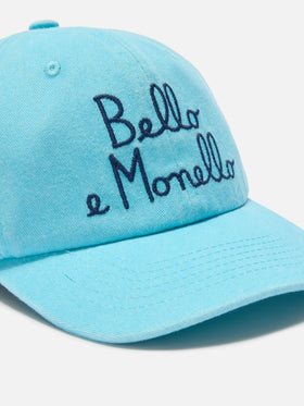 Cappellino Davis con visiera in cotone azzurro con ricamo Bello e Monello