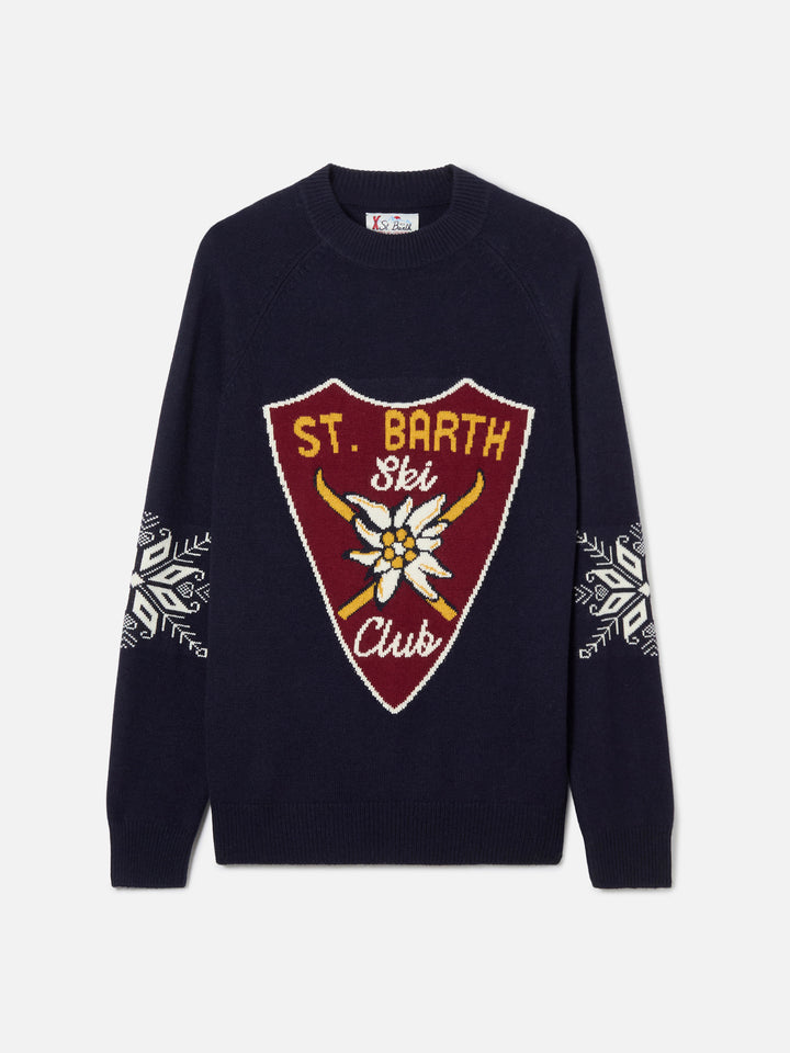 Navy blue Davos half-turtleneck sweater with Alpine Club pattern