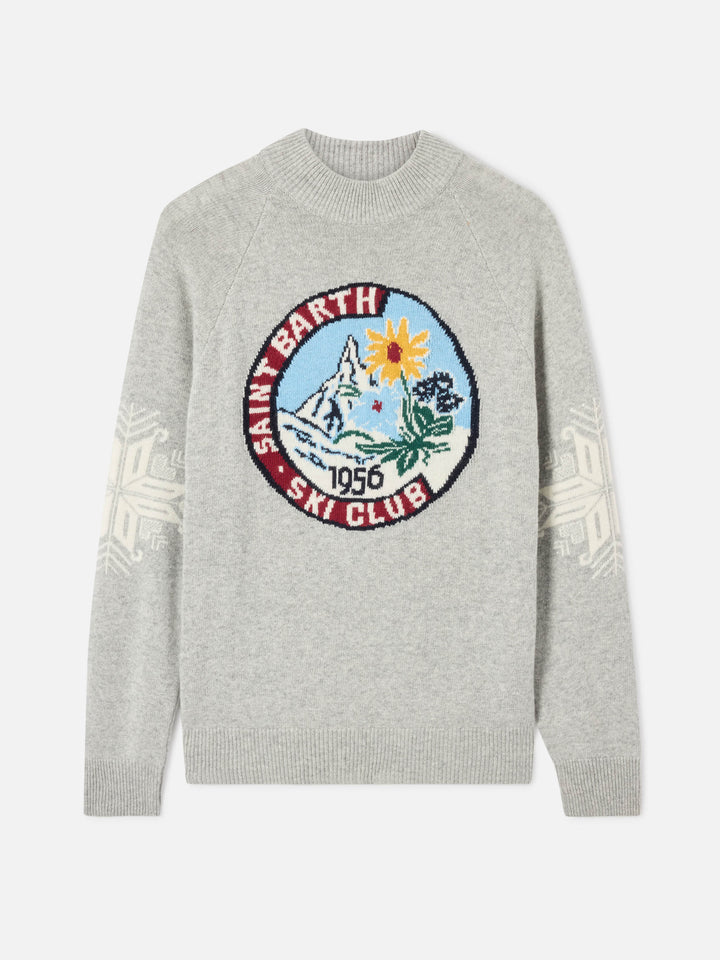 Light grey melange Davos half-turtleneck sweater with Matterhorn jacquard