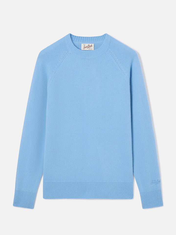 Jersey de punto de cuello redondo de lana Light blue Delphine 