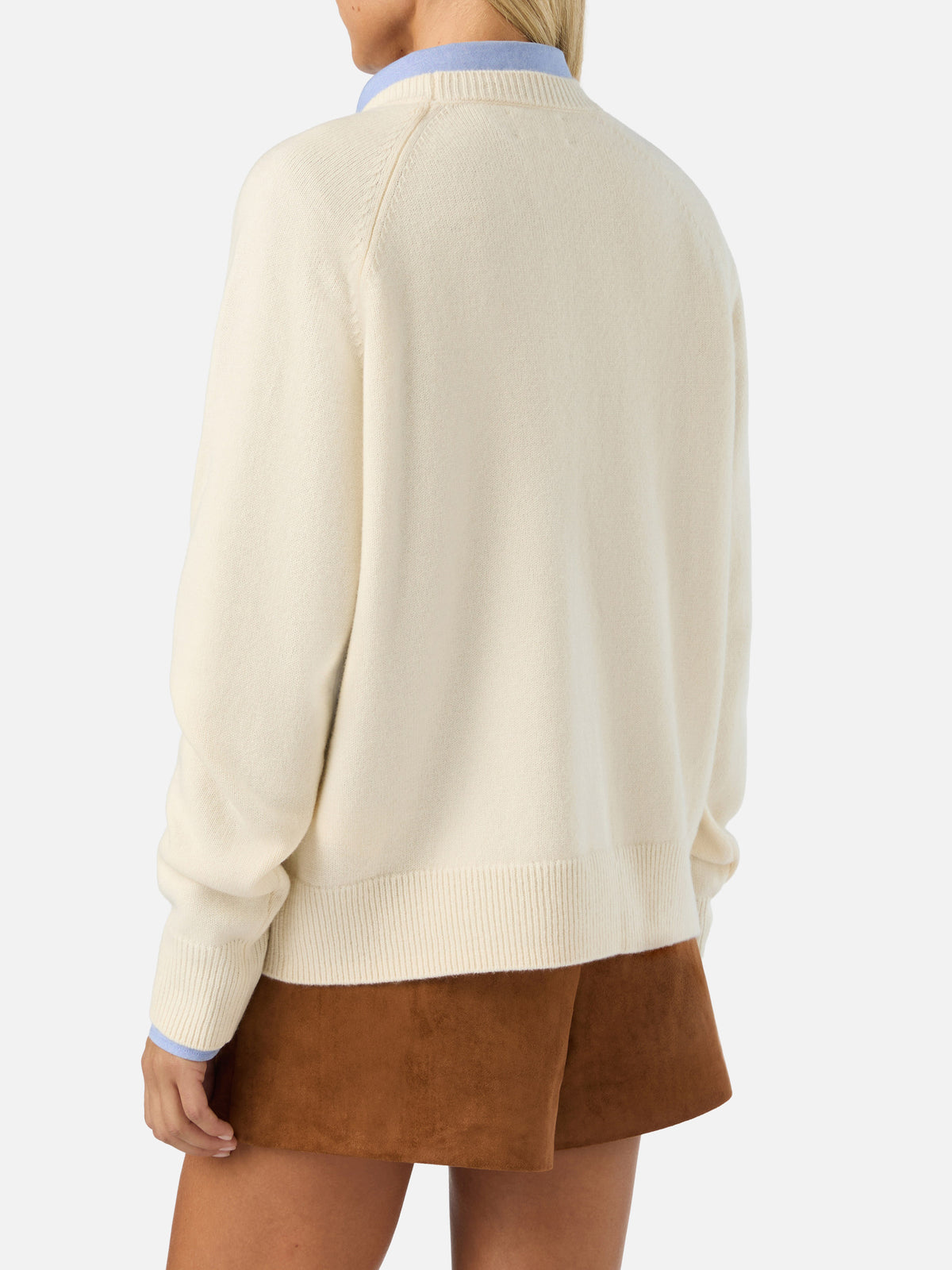 Cremeweißer Delphine Wollstrickpullover mit Rundhalsausschnitt 