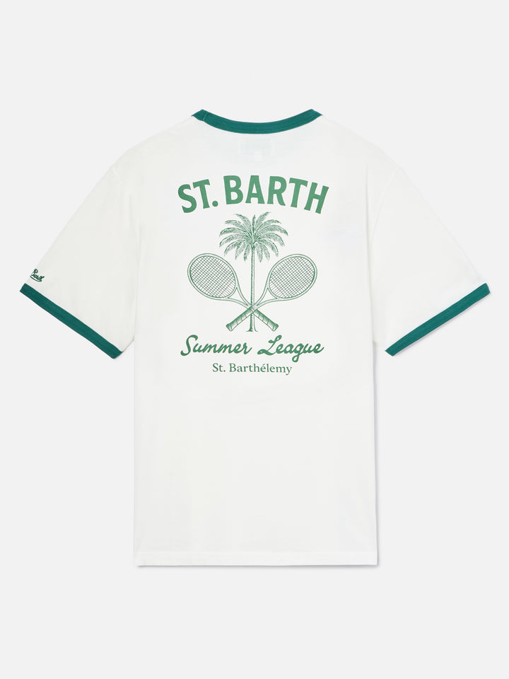 T-shirt Dean panna con stampa Tennis League e maxi grafica sul retro