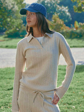 Pantalones de lana Dinard beige con ribetes en contraste 
