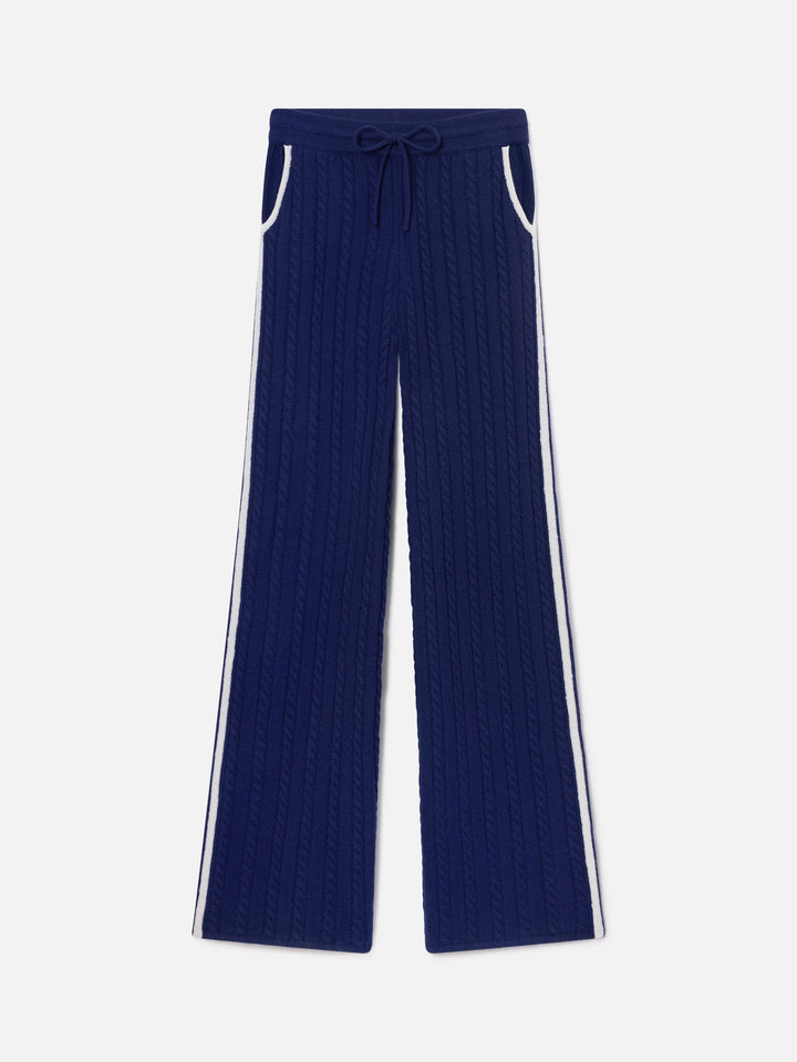 Pantaloni Dinard blu notte in lana con profili a contrasto