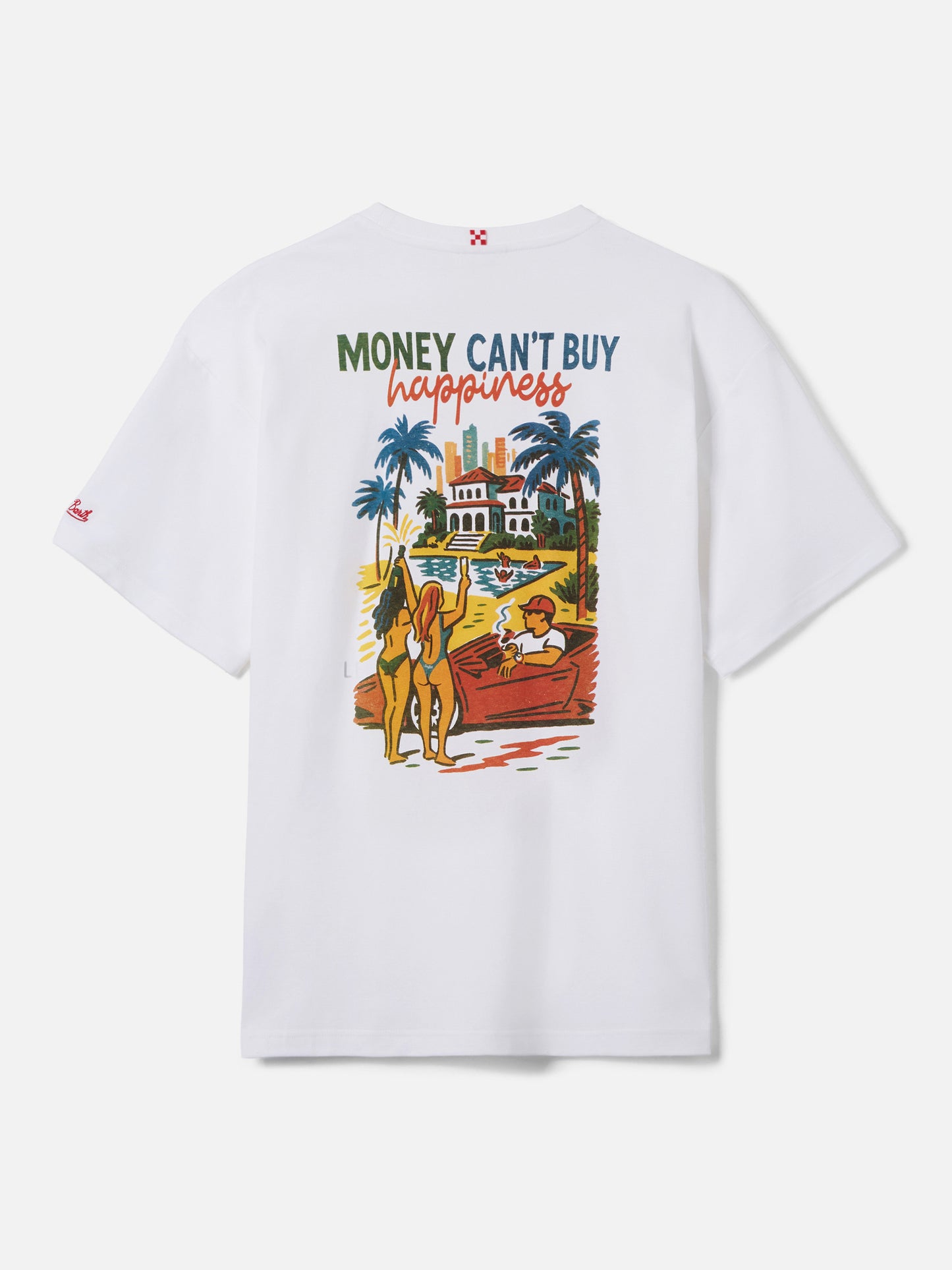Delmar t-shirt with Money Can’t Buy Happiness print and maxi graphic on the back