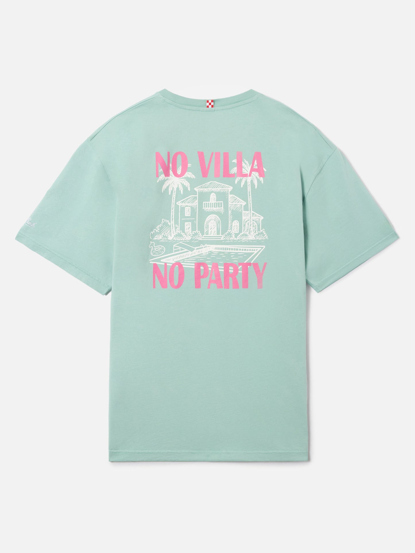 Camiseta Delmar verde con estampado No Villa No Party y maxi gráfico en la espalda 